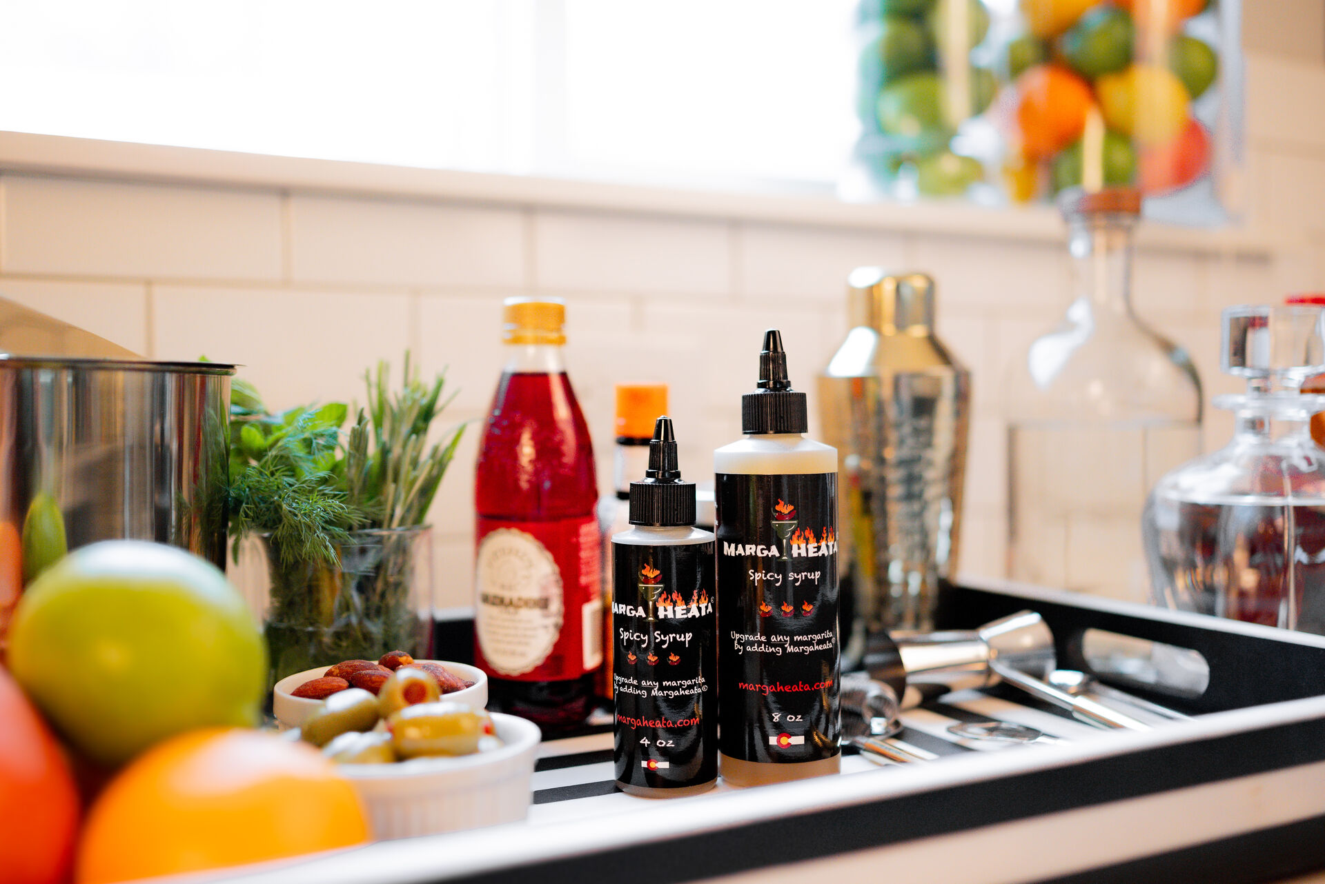 Margaheata® Swicy Syrup on a bar cart